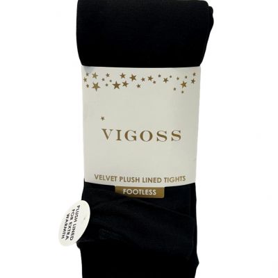 VIGOSS Velvet Plush Lined Tights Footless Solid Black Women M/L 120-185 lbs